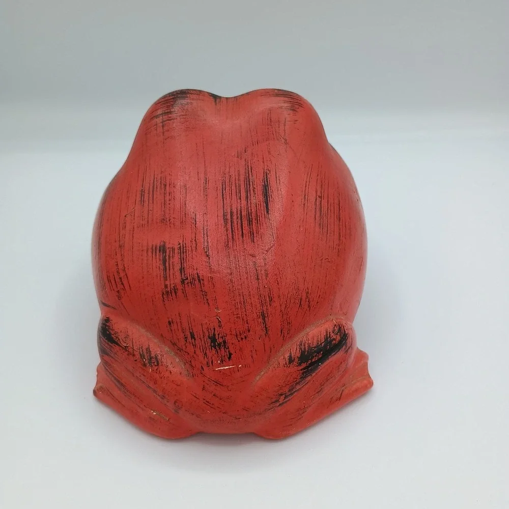 Vintage Painted Red Frog Coin Bank Resin